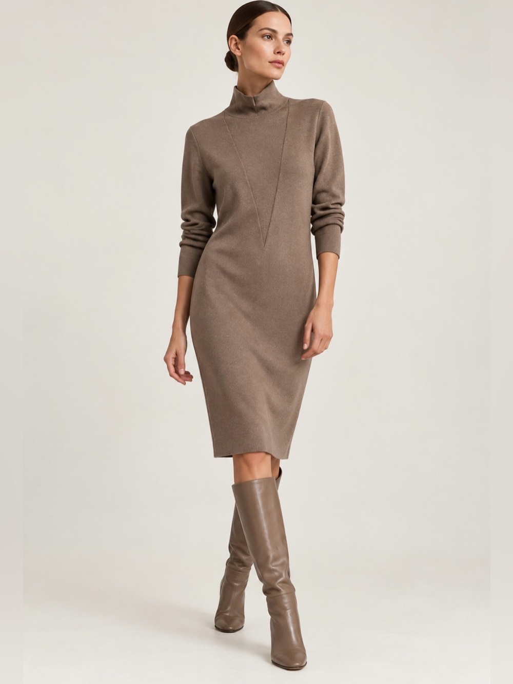 Akris Punto Cashmere Silk Blend Sweater Dress Brown Sz Est Large